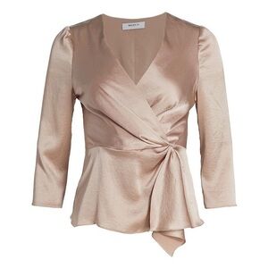 Bailey 44 Satin Blouse Silk Silky Cream Shine Ivory Off White Career Work Wrap